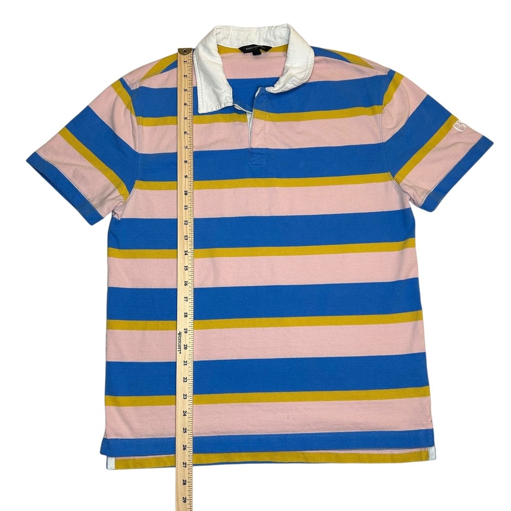 Banana Republic Rugby Polo Shirt Pink Blue Yellow Stripe Mens Size M - Picture 2 of 8